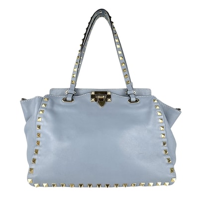 ヴァレンティノ ガラヴァーニ Valentino Garavani ハンドバッグ ショルダーバッグ ロックスタッズ レザー ライトブルー レディース【中古】 z8805