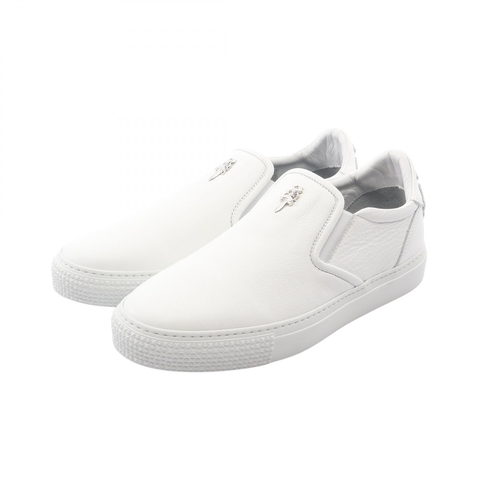 クロムハーツ CHROME HEARTS CHプラスパッチ ダガー スリッポン 靴 レザー メンズ ホワイト系 【中古】