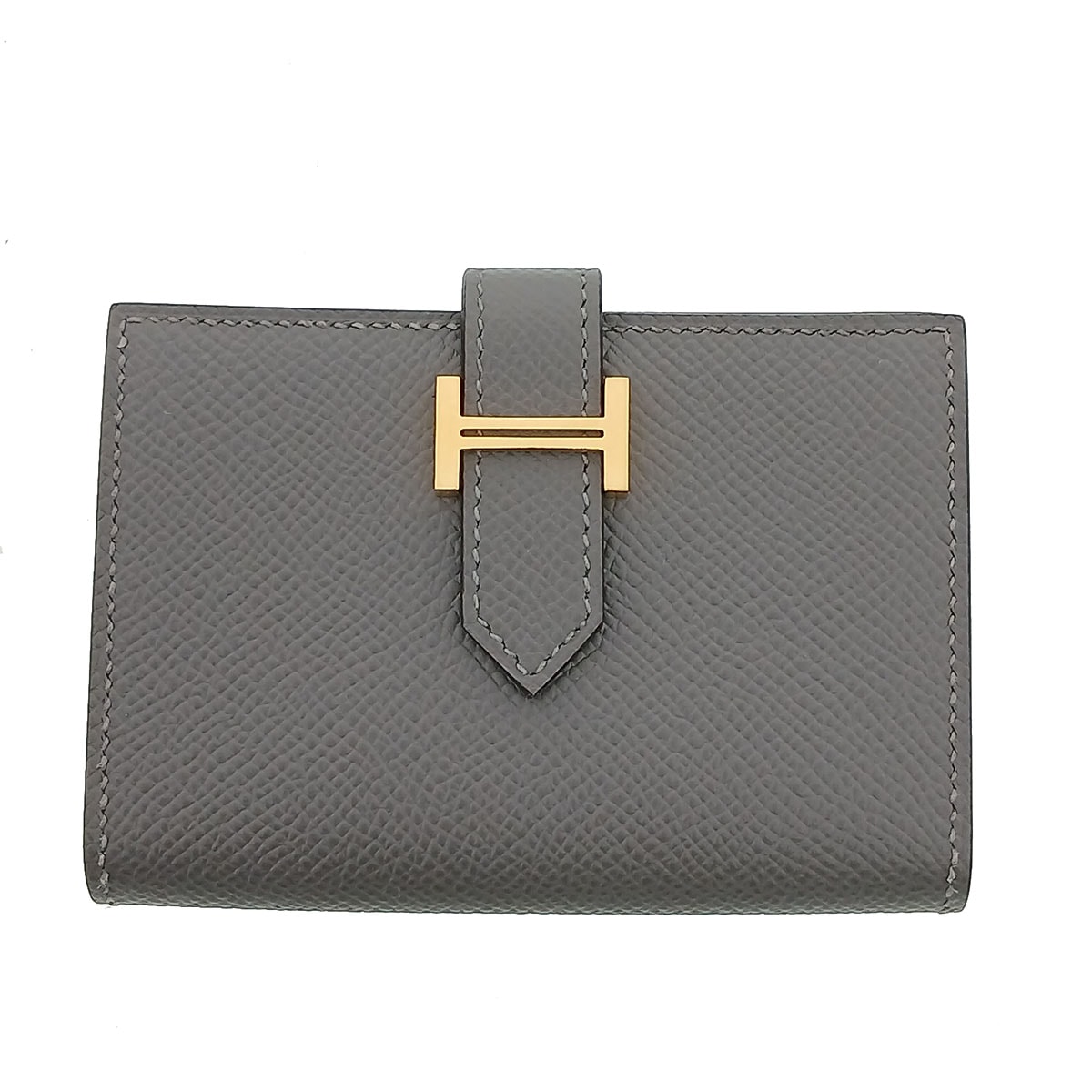 【値下げ】 HERMES エルメス 名刺入れ ベアン カードケース ヴォーエプソン グレージュ系 U刻印 2022 ユニセックス【中古】