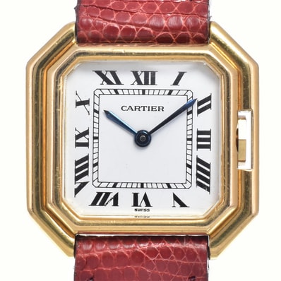 カルティエ CARTIER ヴィンテージ サンチュール K18YG/レザー ホワイト 手巻き レディース 腕時計 Y#146210