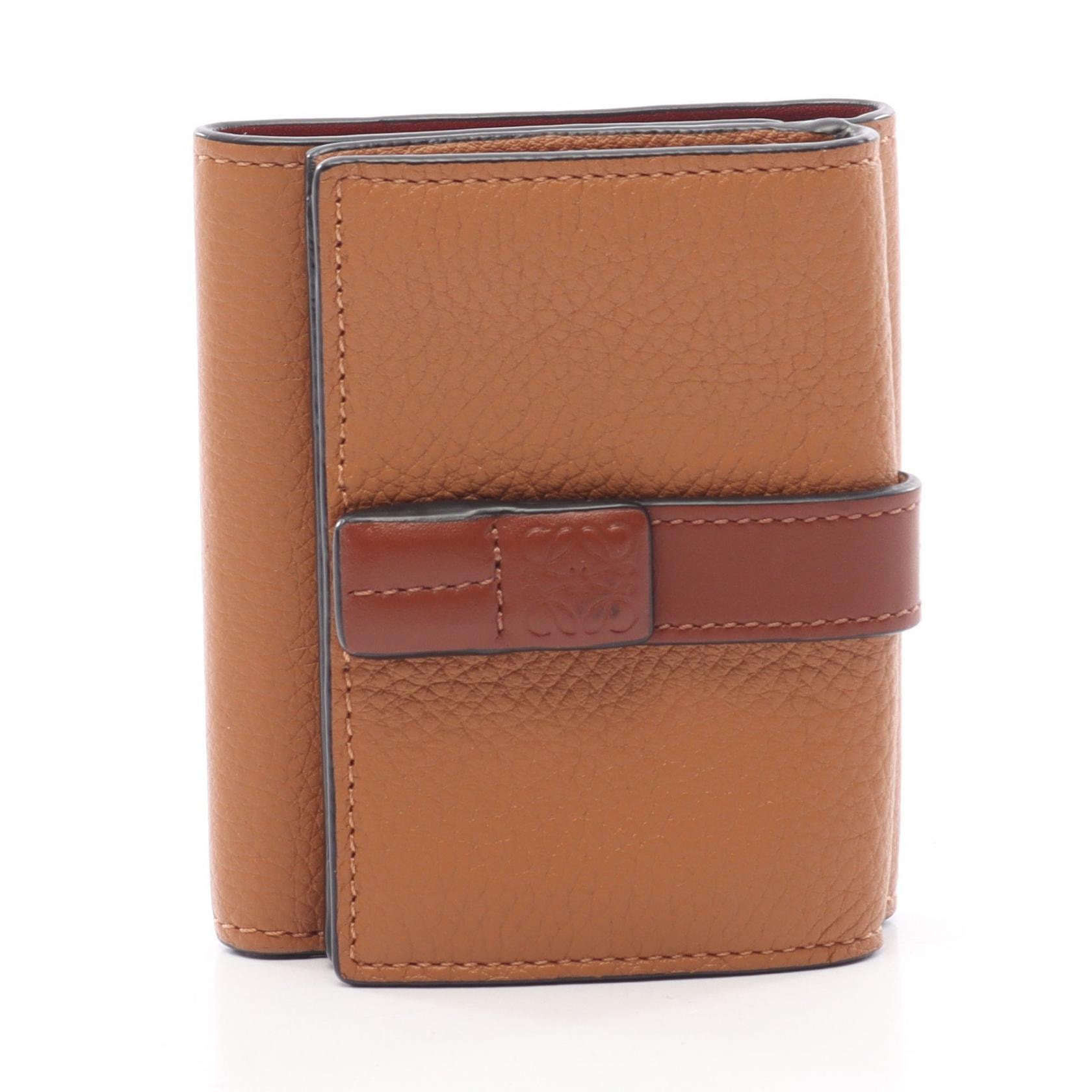 ロエベ LOEWE トライフォールド ウォレット 三つ折り財布 財布 レザー レディース ブラウン系 【中古】