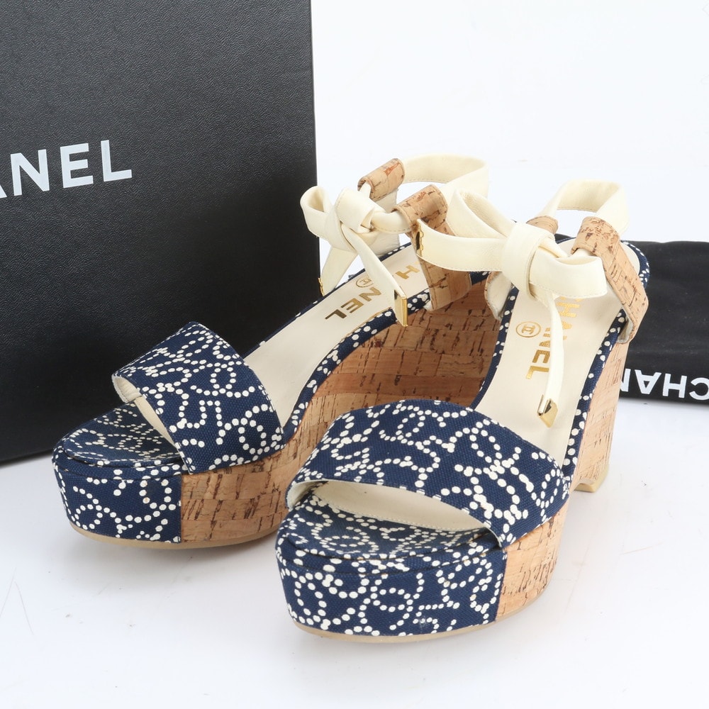 ■極美品 シャネル ココマーク ウェッジソール コルク 38 24cm