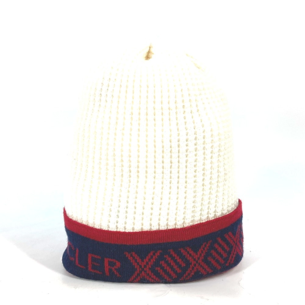 モンクレール MONCLER ロゴ ビーニー 帽子 ニット帽 ニットキャップ アパレル小物 ニット帽 ウール ホワイト 美品