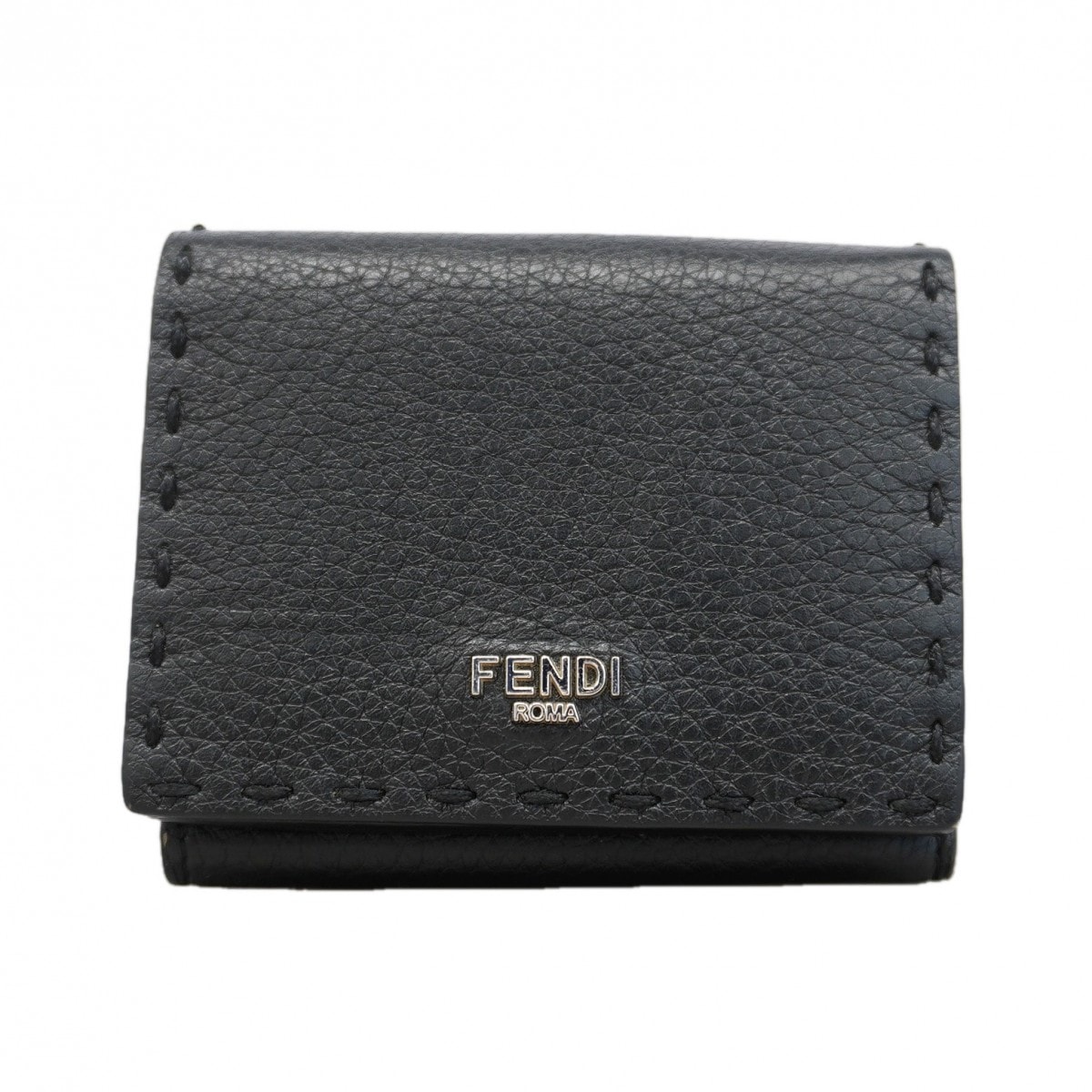 【6gd5350】フェンディ 三つ折り財布 セレリア レザー ブラック シルバー金具【中古】レディース