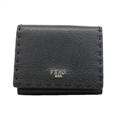 【6gd5350】フェンディ 三つ折り財布 セレリア レザー ブラック シルバー金具【中古】レディース