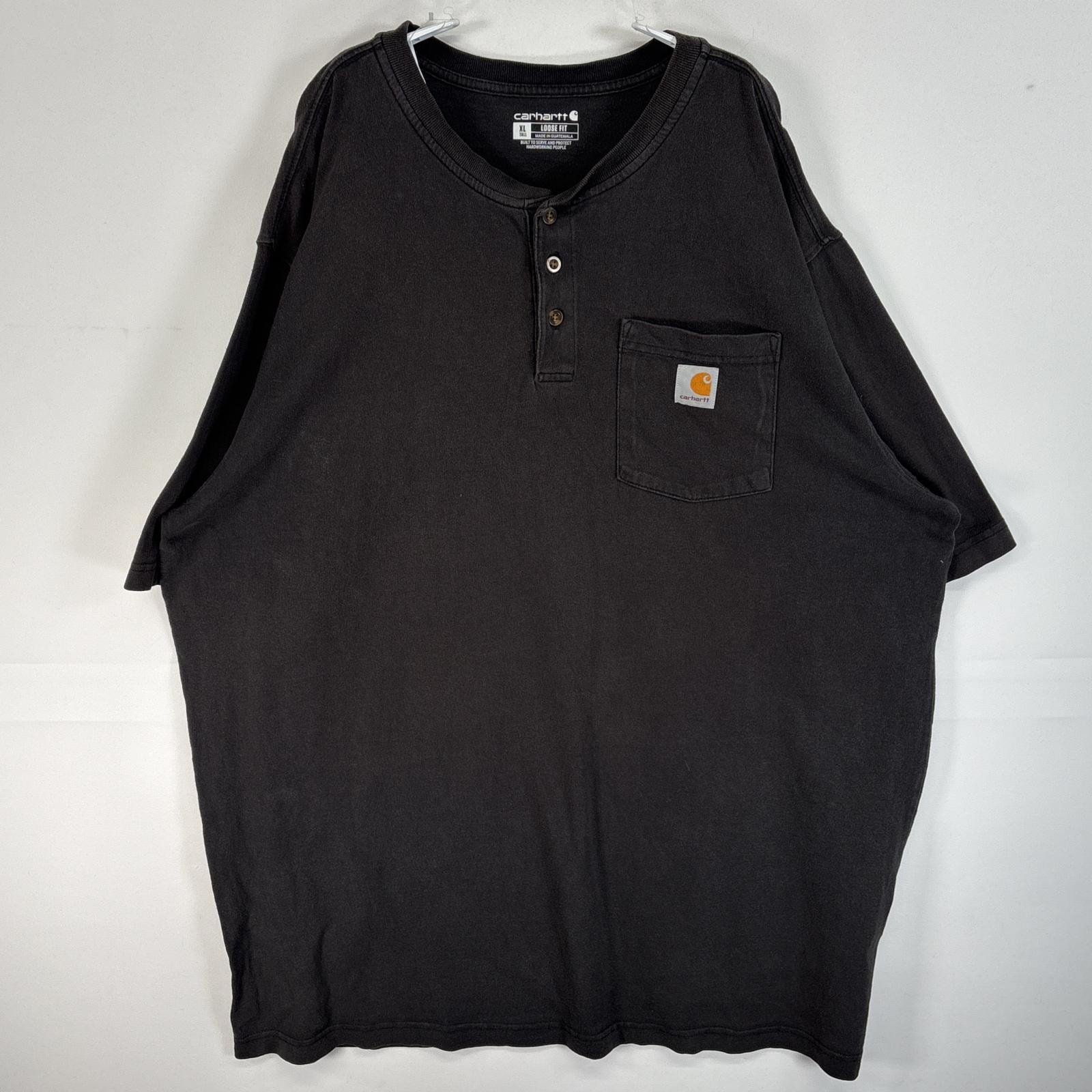 古着 カーハート Carhartt 半袖Tシャツ ワンポイント ロゴ 大きいサイズ 肉厚 ヘンリーネック XL TALL  ブラック 無地 メンズ