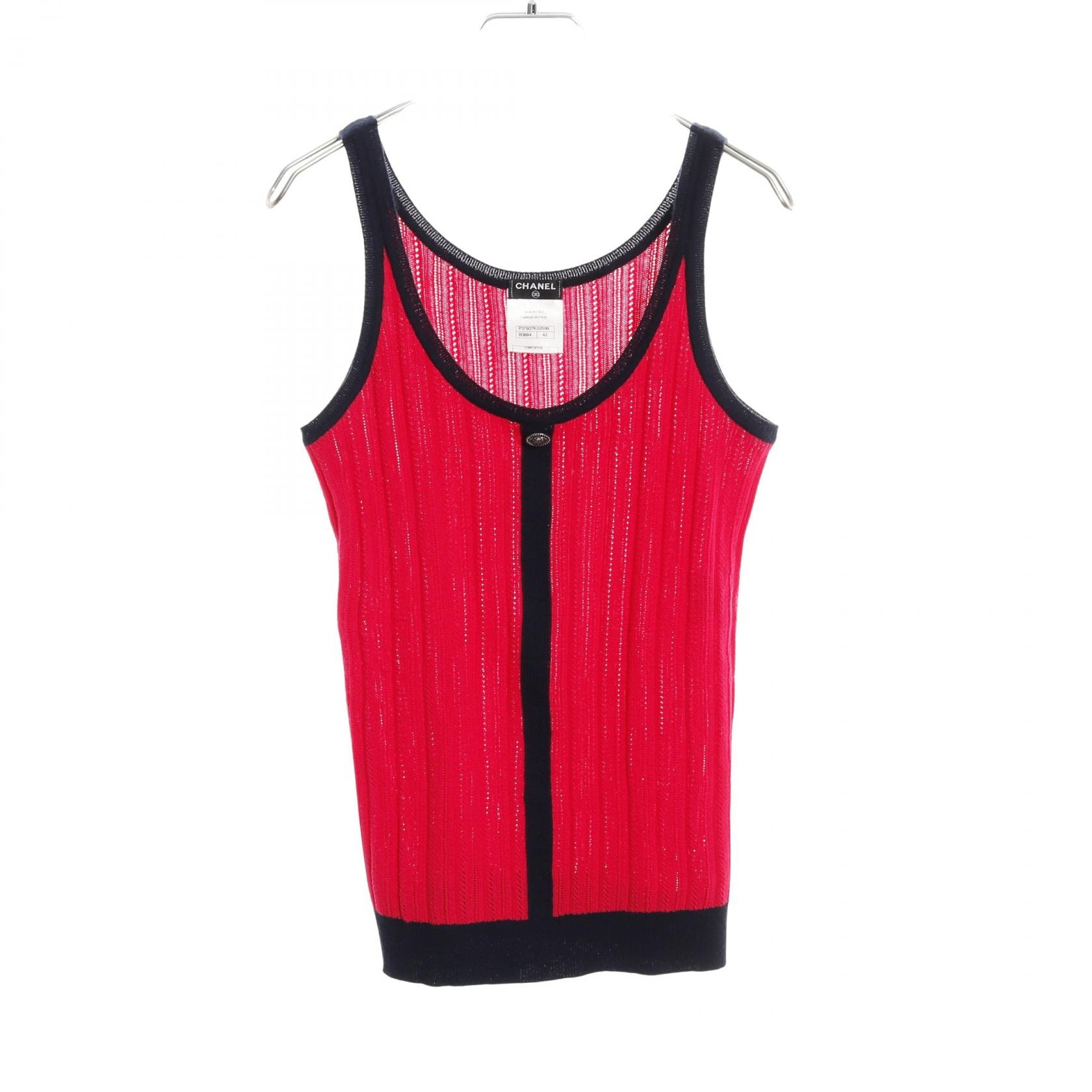 シャネル CHANEL タンクトップ 衣料品 トップス コットン カシミヤ シルク レディース レッド系 / ネイビー系 - 【中古】