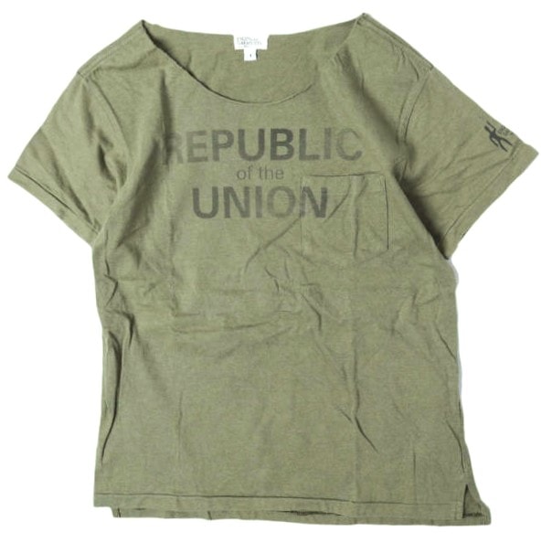FWK by ENGINEERED GARMENTS エンジニアードガーメンツ カナダ製 Printed Cut Off Neck T-shirt カットオフネックプリントTシャツ 1 OLIVE 半袖 REPUBLIC OF THE UNION トップス