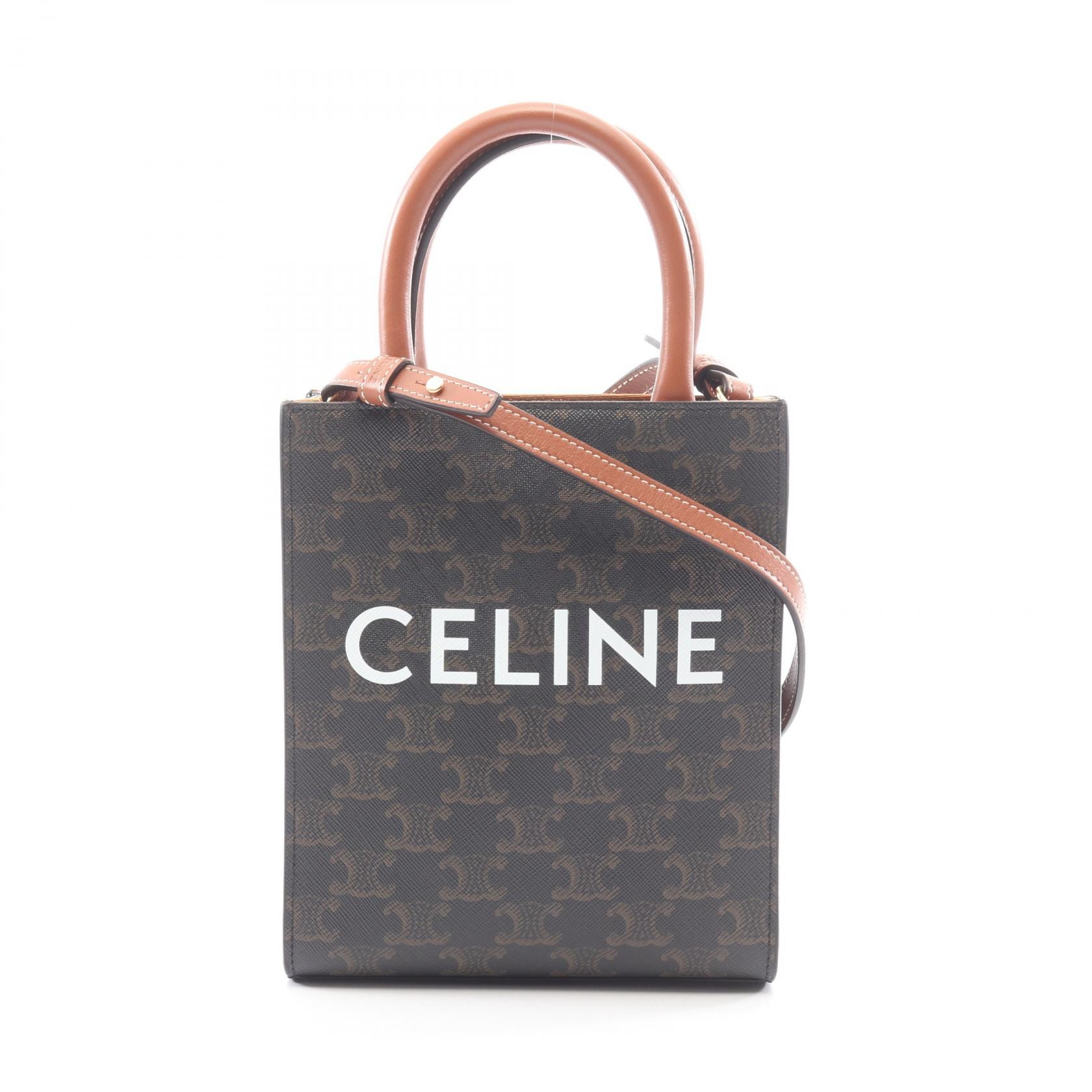 セリーヌ CELINE ミニ バーティカル カバ トリオンフ 2WAY ハンドバッグ バッグ PVCコーティングキャンバス レザー レディース ブラック系 / ブラウン系 194372 【中古】