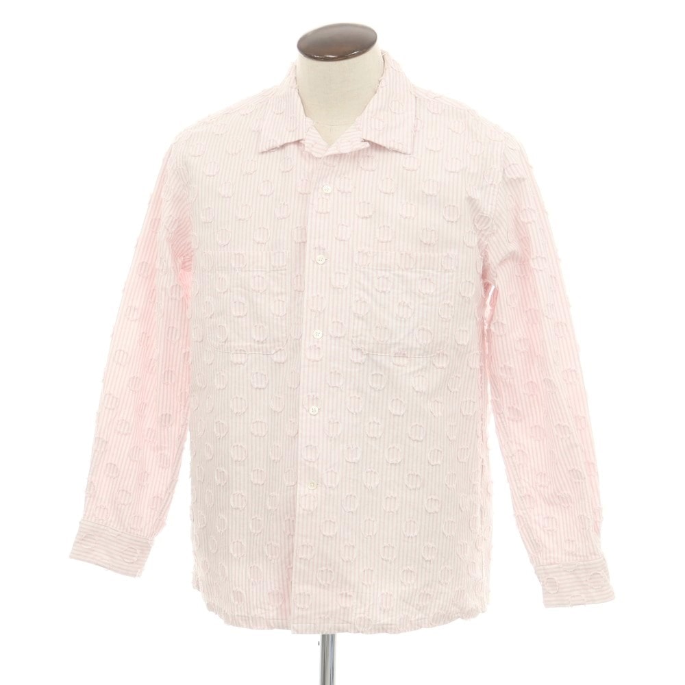 【中古】ビームスプラス BEAMS PLUS 2025年秋冬 バーンアウトドット キャンディストライプ オープンカラー カジュアルシャツ ピンクxホワイト【サイズL】【メンズ】