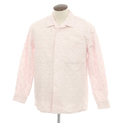 【中古】ビームスプラス BEAMS PLUS 2025年秋冬 バーンアウトドット キャンディストライプ オープンカラー カジュアルシャツ ピンクxホワイト【サイズL】【メンズ】