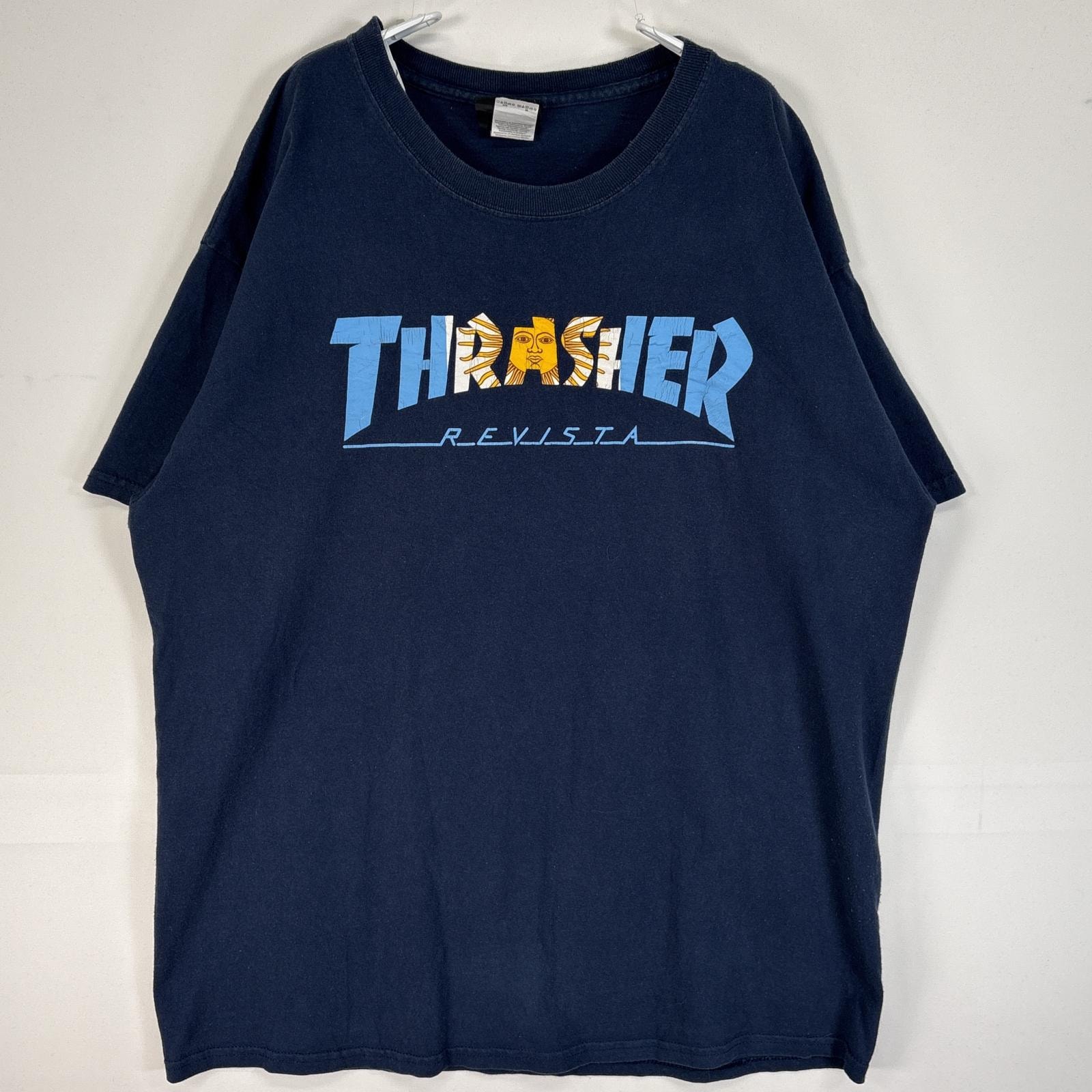 古着 スラッシャー THRASHER 半袖Tシャツ 肉厚 プリント ロゴ アルゼンチン スケボー L ネイビー メンズ