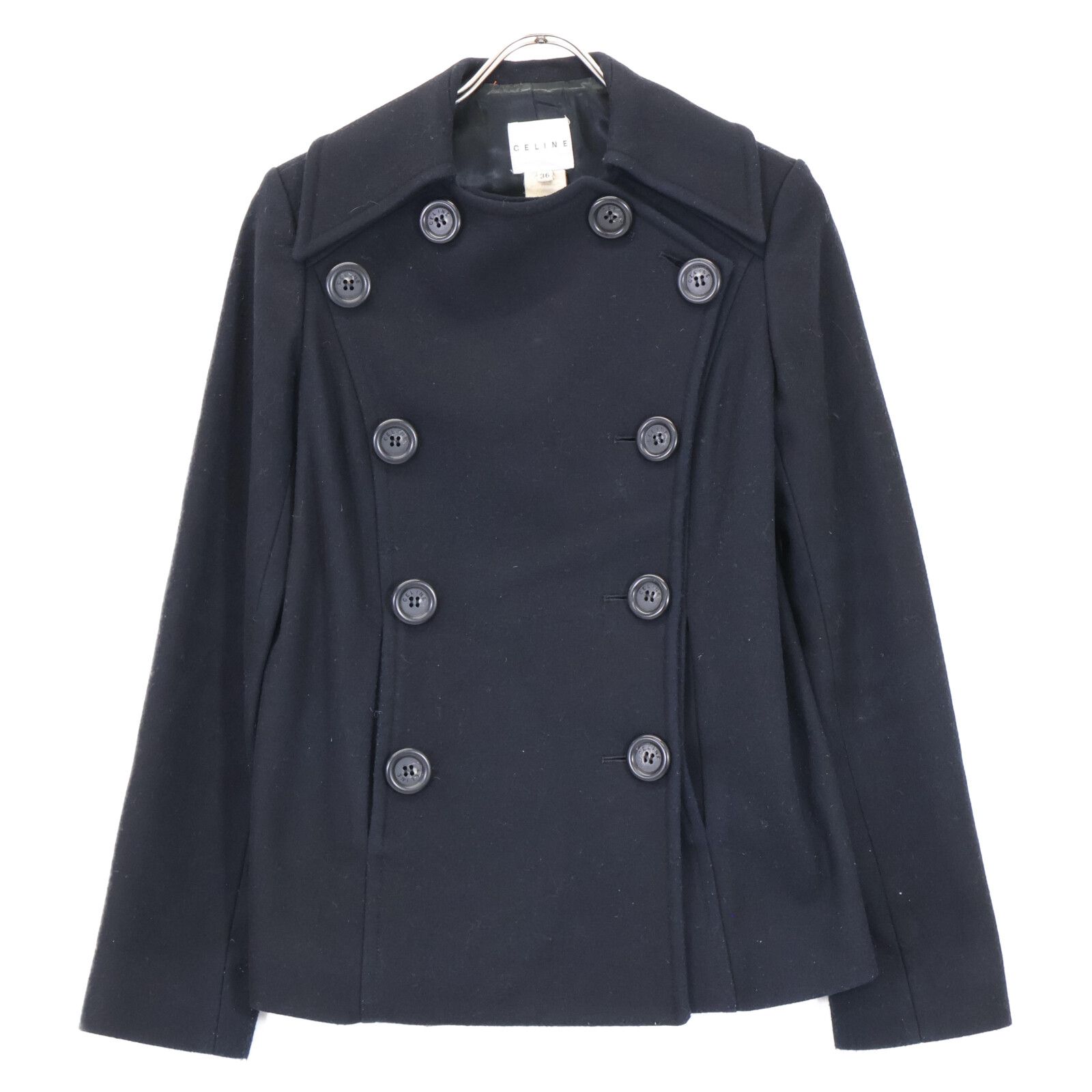 CELINE ダブルブレスト ツイードピーコート　36 セリーヌ コート ルーズ ピーコート ダブル金ボタン 21-22AW