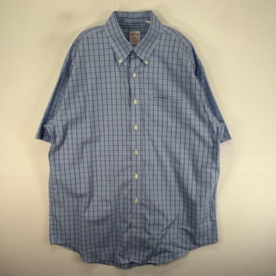 古着 ブルックスブラザーズ Brooks Brothers 半袖シャツ 胸ポケ 346 L ブルー系 チェック メンズ