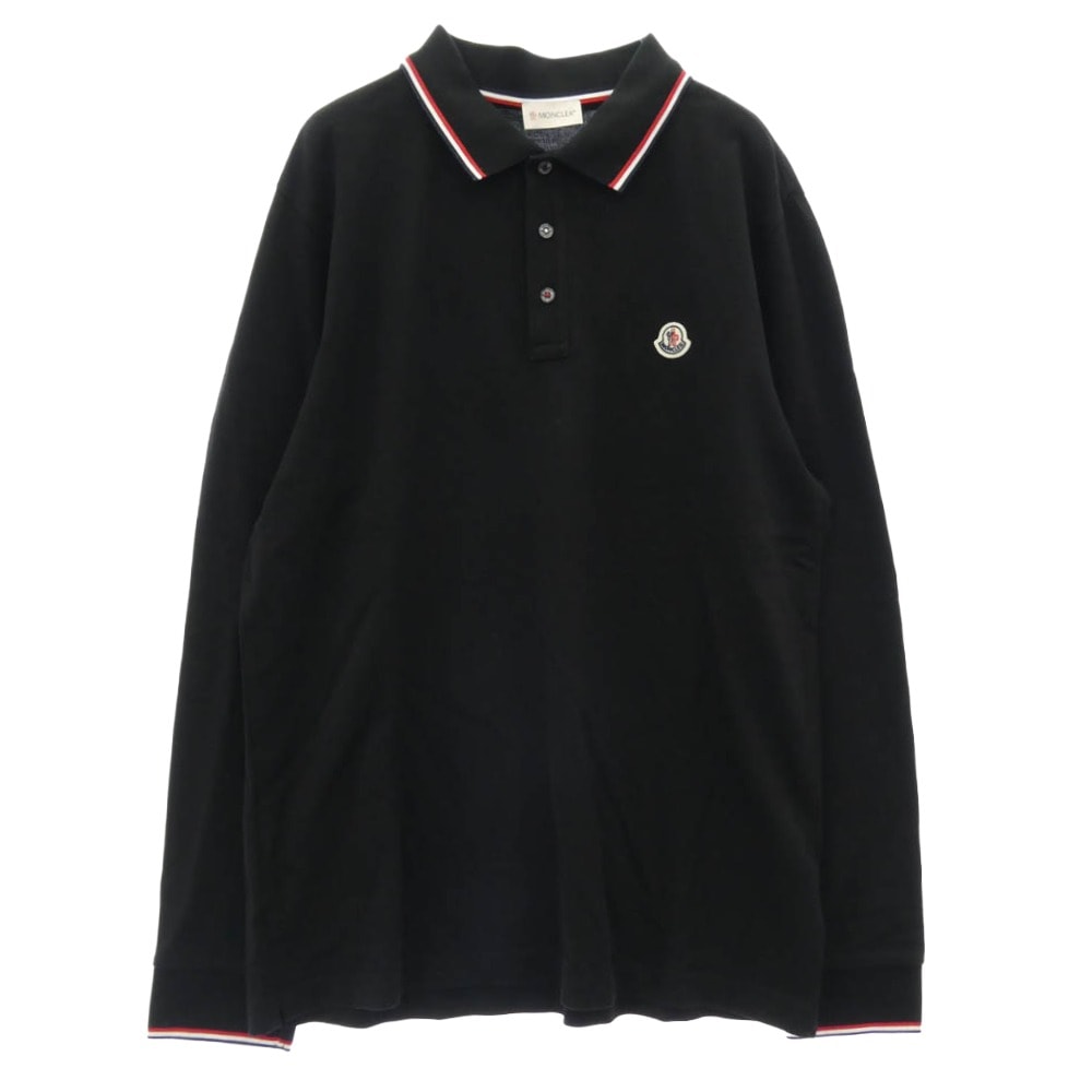MONCLER モンクレール ポロシャツ F20918B70100 84556 モンクレールジャパンタグ MAGLIA POLO MANICA LUNGA ワッペン付 長袖 ポロシャツ ブラック系 XL【中古】