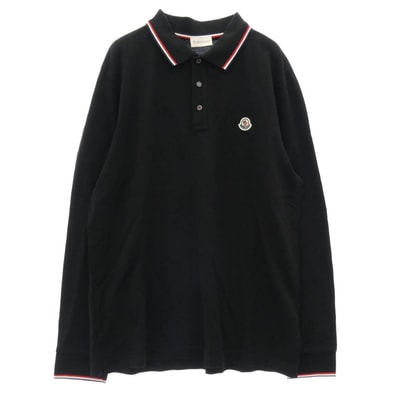 MONCLER モンクレール ポロシャツ F20918B70100 84556 モンクレールジャパンタグ MAGLIA POLO MANICA LUNGA ワッペン付 長袖 ポロシャツ ブラック系 XL【中古】