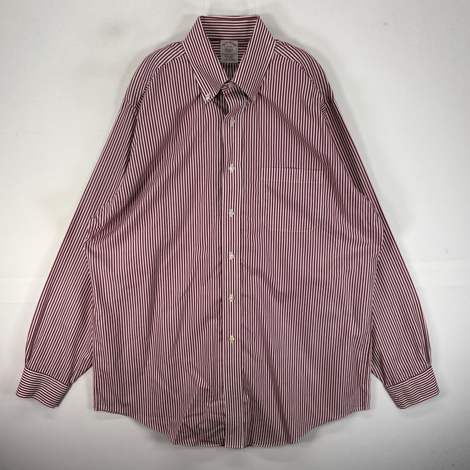 古着 ブルックスブラザーズ Brooks Brothers 長袖シャツ ボタンダウン 脇ポケット L  レッド系 ストライプ メンズ