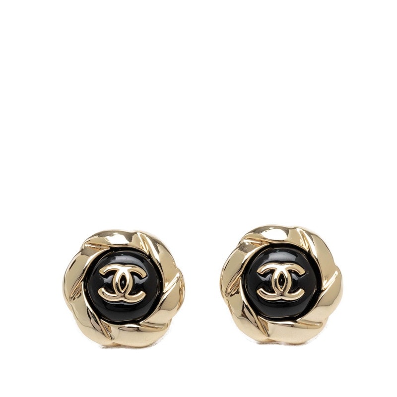 シャネル ヴィンテージ ココマーク ピアス ゴールド ブラック メッキ レディース CHANEL 【中古】