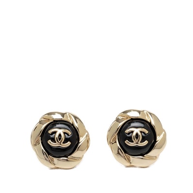 シャネル ヴィンテージ ココマーク ピアス ゴールド ブラック メッキ レディース CHANEL 【中古】