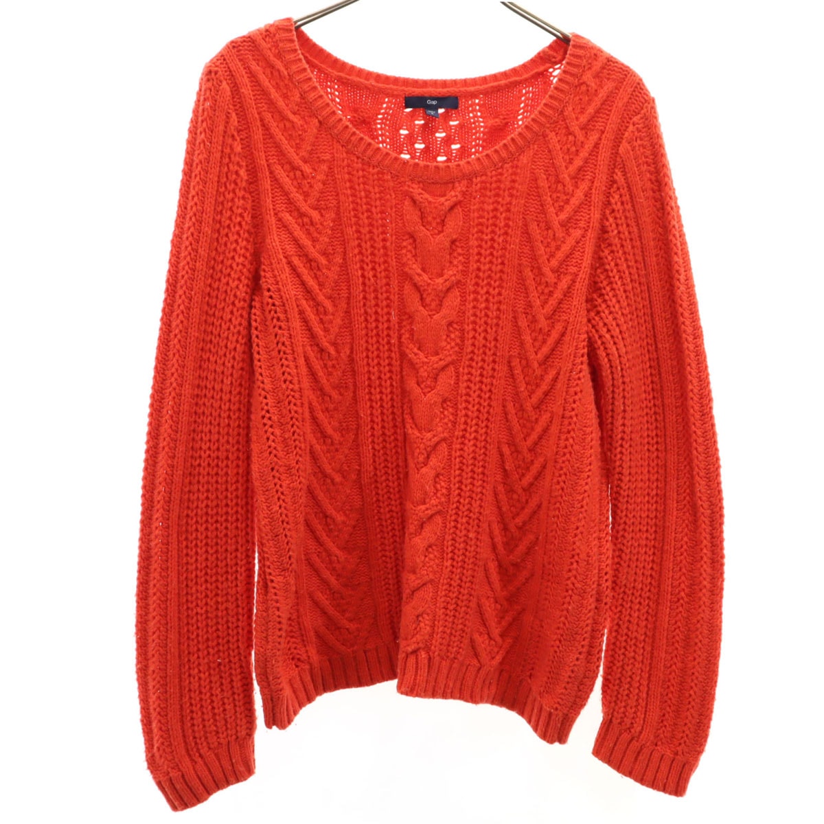 GAP ギャップ 長袖 アラン編み セーター L 朱色 ニット