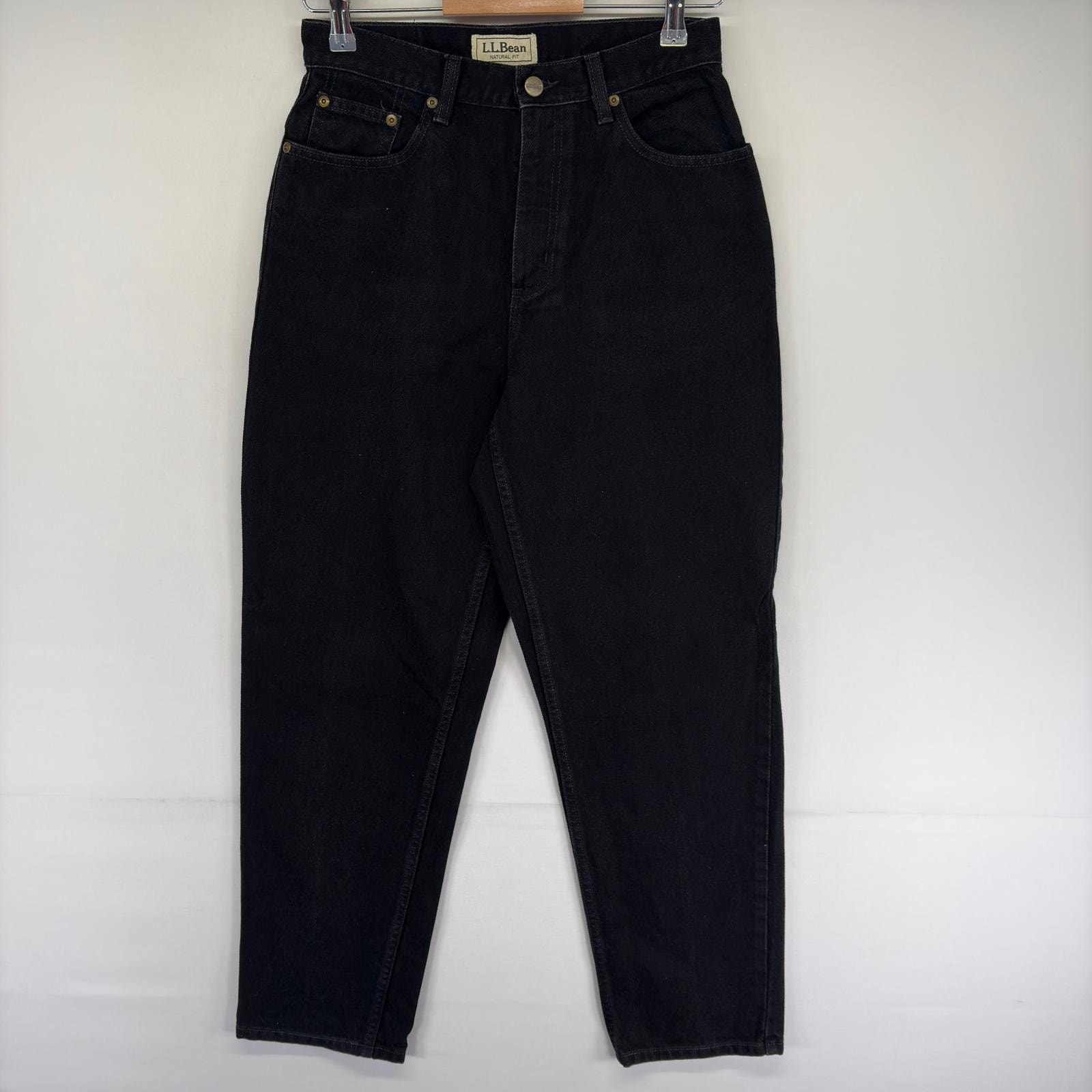 古着 エルエルビーン L.L.Bean デニム パンツ レザーパッチ テーパード ブラックデニム ジーンズ ジーパン 8  ブラック系 レディース