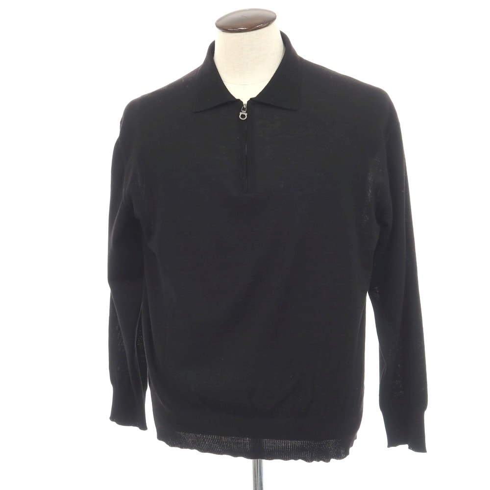 【中古】サルヴァトーレフェラガモ Salvatore Ferragamo ウール ハーフジップ 長袖 ポロニット ブラック【サイズXL】【メンズ】
