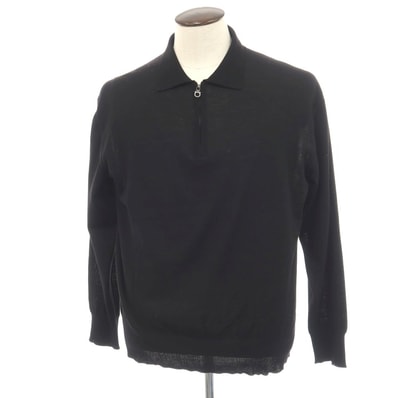 【中古】サルヴァトーレフェラガモ Salvatore Ferragamo ウール ハーフジップ 長袖 ポロニット ブラック【サイズXL】【メンズ】