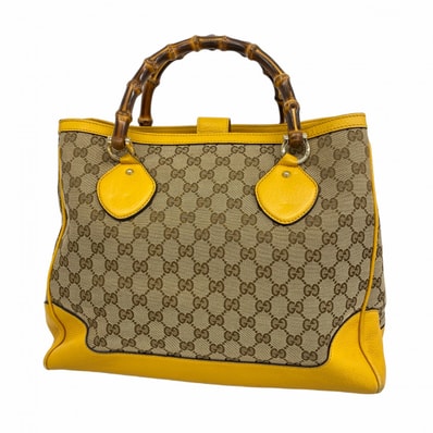 ★最終価格★SALE【6cd5263】グッチ ハンドバッグ GGキャンバス/バンブー 282317 キャンバス ブラウン イエロー ゴールド金具【中古】レディース