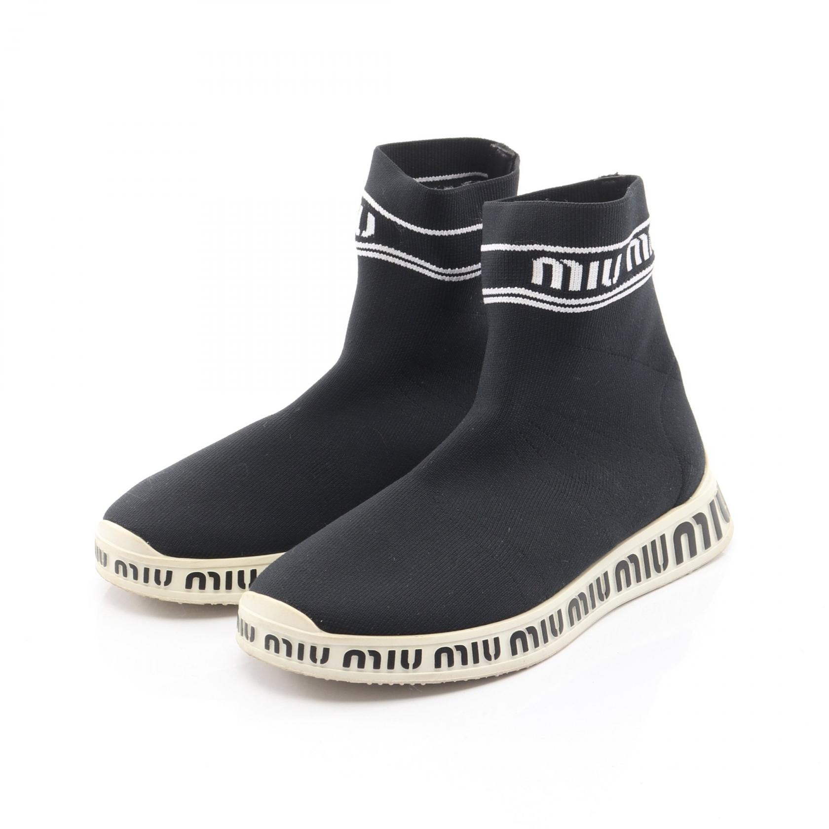 ミュウ ミュウ Miu Miu スニーカー 靴 ファブリック レディース ブラック系 / ホワイト系 【中古】