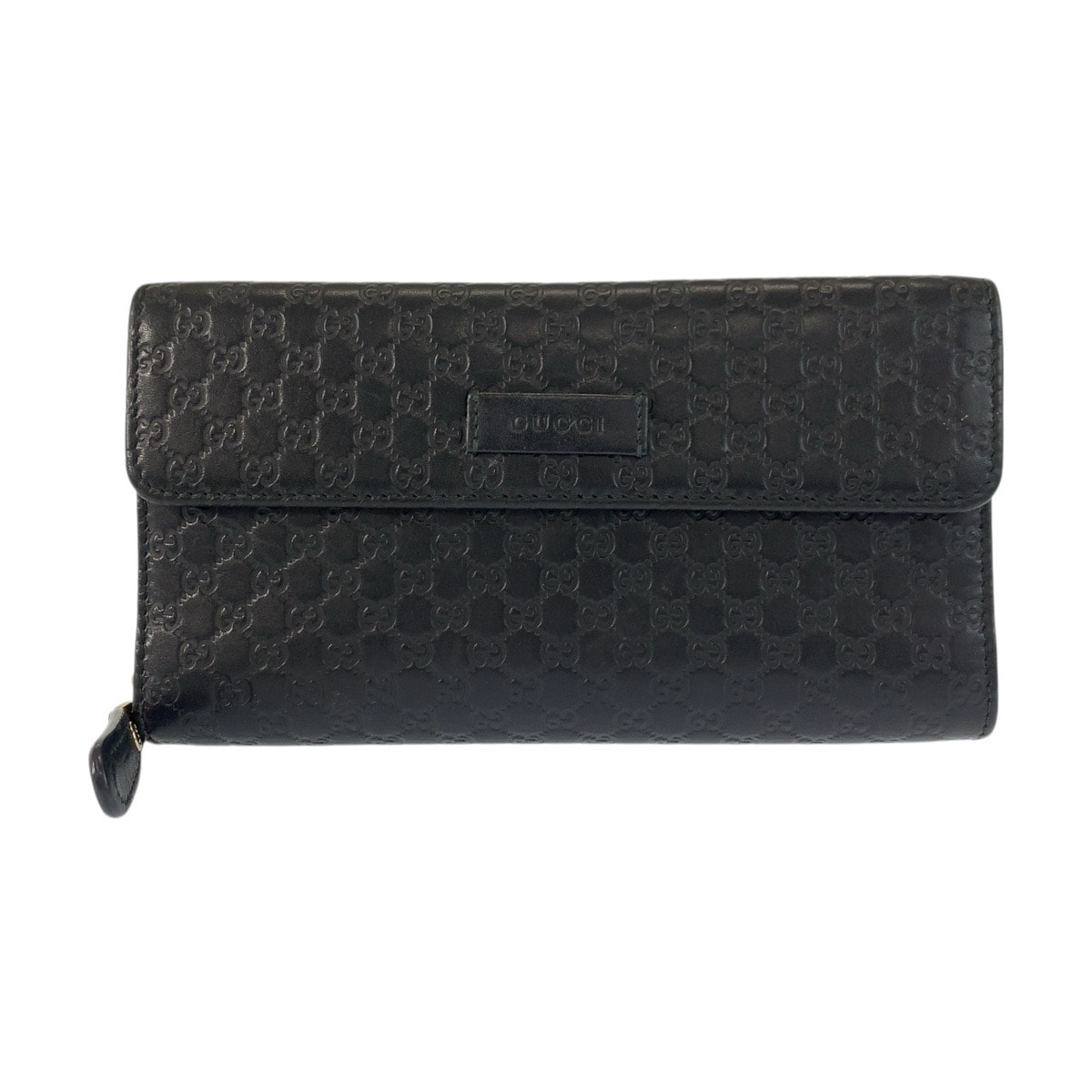 美品 GUCCI グッチ マイクログッチシマ ブラック 黒 ゴールド金具 レザー 長財布 ロングウォレット 601577 【中古】