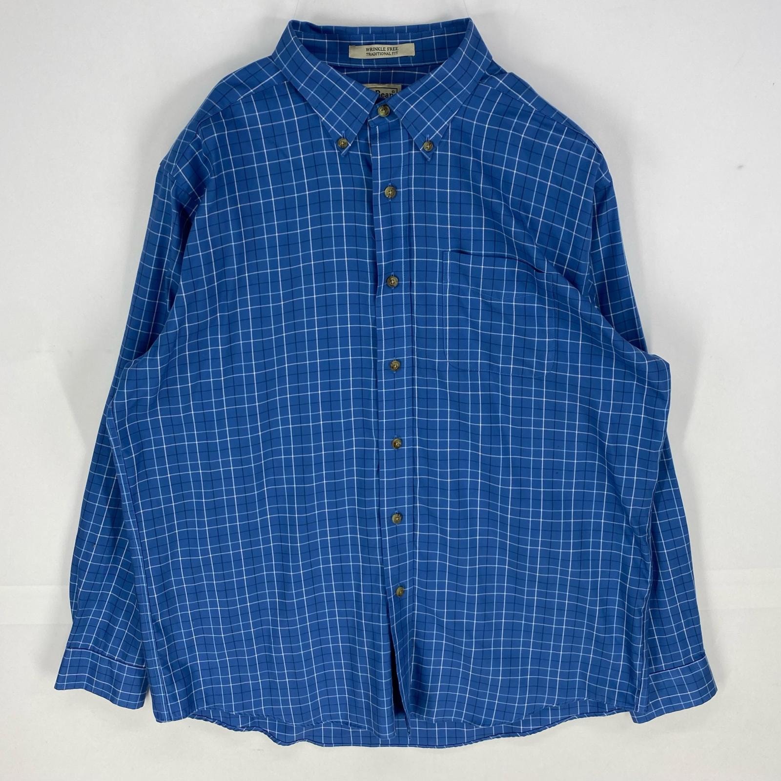 古着 エルエルビーン L.L.Bean 長袖シャツ ボタンダウン 胸ポケット アウトドア ロングスリーブ L ブルー系 チェック メンズ