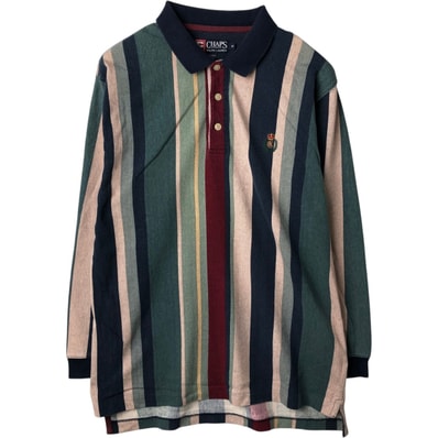 古着 ラルフローレン Ralph Lauren CHAPS チャップス マルチストライプ ヘリンボーン 長袖 ストライプ ポロシャツ メンズM相当/eaa631896