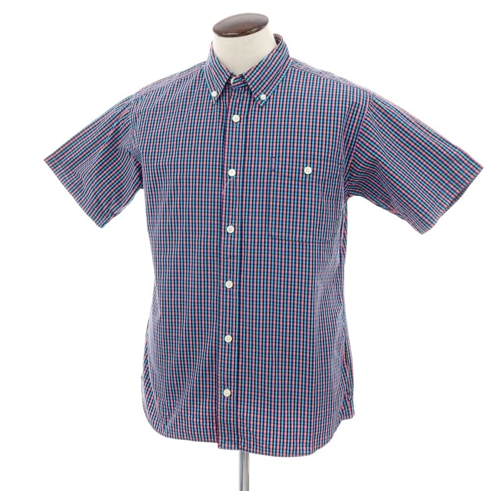 【中古】コロンビア Columbia コットン チェック ボタンダウン 半袖シャツ ブルーxピンク【サイズL】【メンズ】