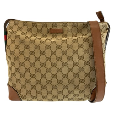 GUCCI グッチ ベージュ ブラウン GGキャンバス レザー/ ショルダーバッグ メッセンジャーバッグ 604653 【中古】