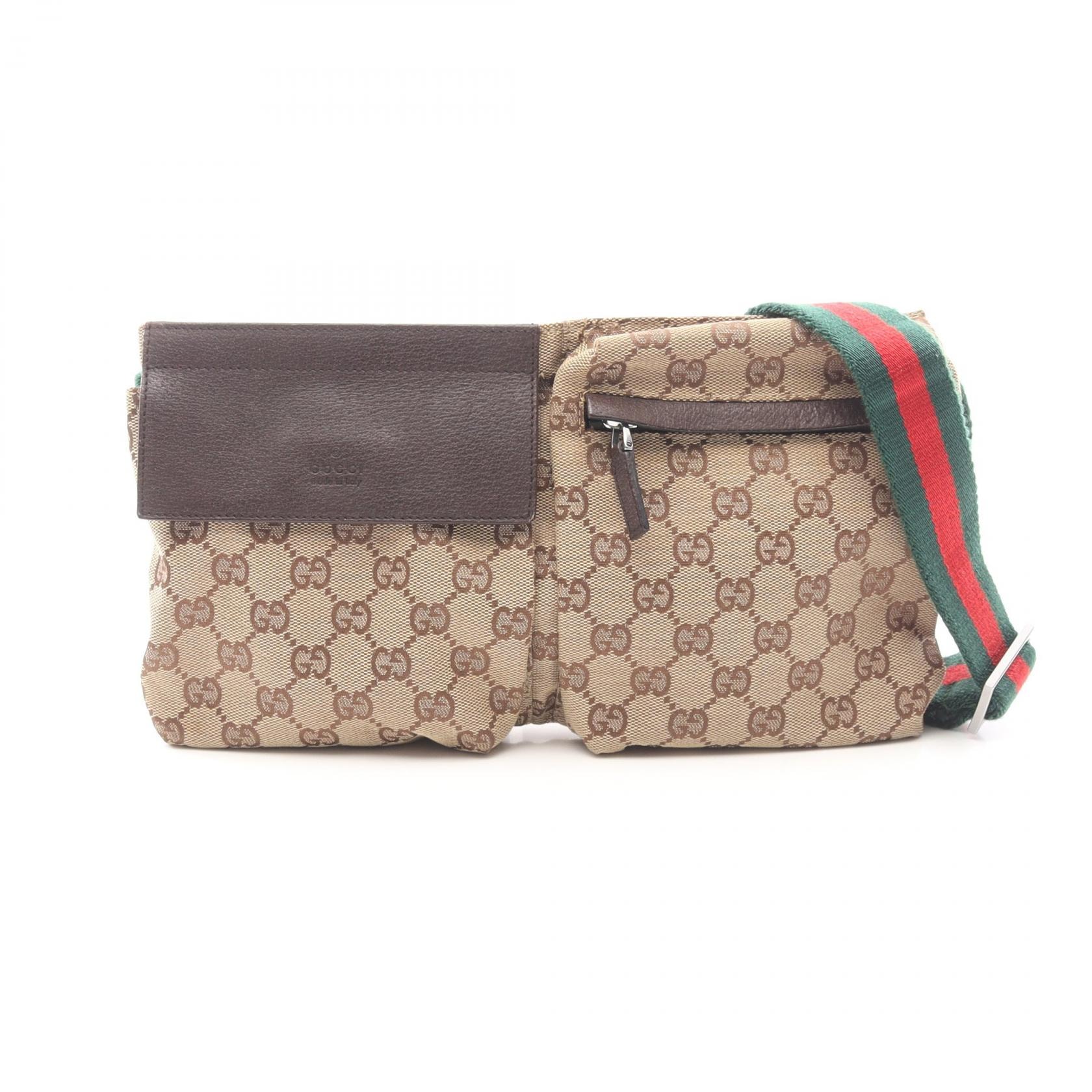 グッチ GUCCI GGキャンバス シェリーライン ウエストバッグ ボディバッグ バッグ キャンバス レザー メンズ レディース ベージュ系 / ブラウン系 28566 【中古】
