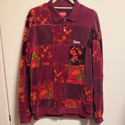 Supreme Floral Patchwork Velour L/S Polo "Cardinal"