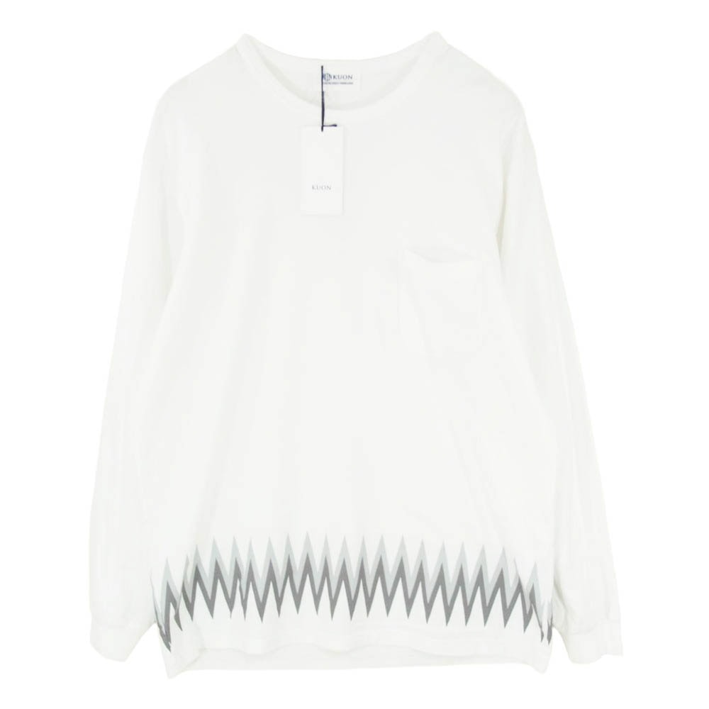 KUON クオン 143CS062500 ZIGZAG PRINTED LONG SLEEVE T-SHIRT ジグザグプリント 長袖 Tシャツ ホワイト系 XL【極上美品】【中古】