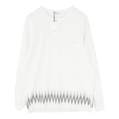 KUON クオン 143CS062500 ZIGZAG PRINTED LONG SLEEVE T-SHIRT ジグザグプリント 長袖 Tシャツ ホワイト系 XL【極上美品】【中古】