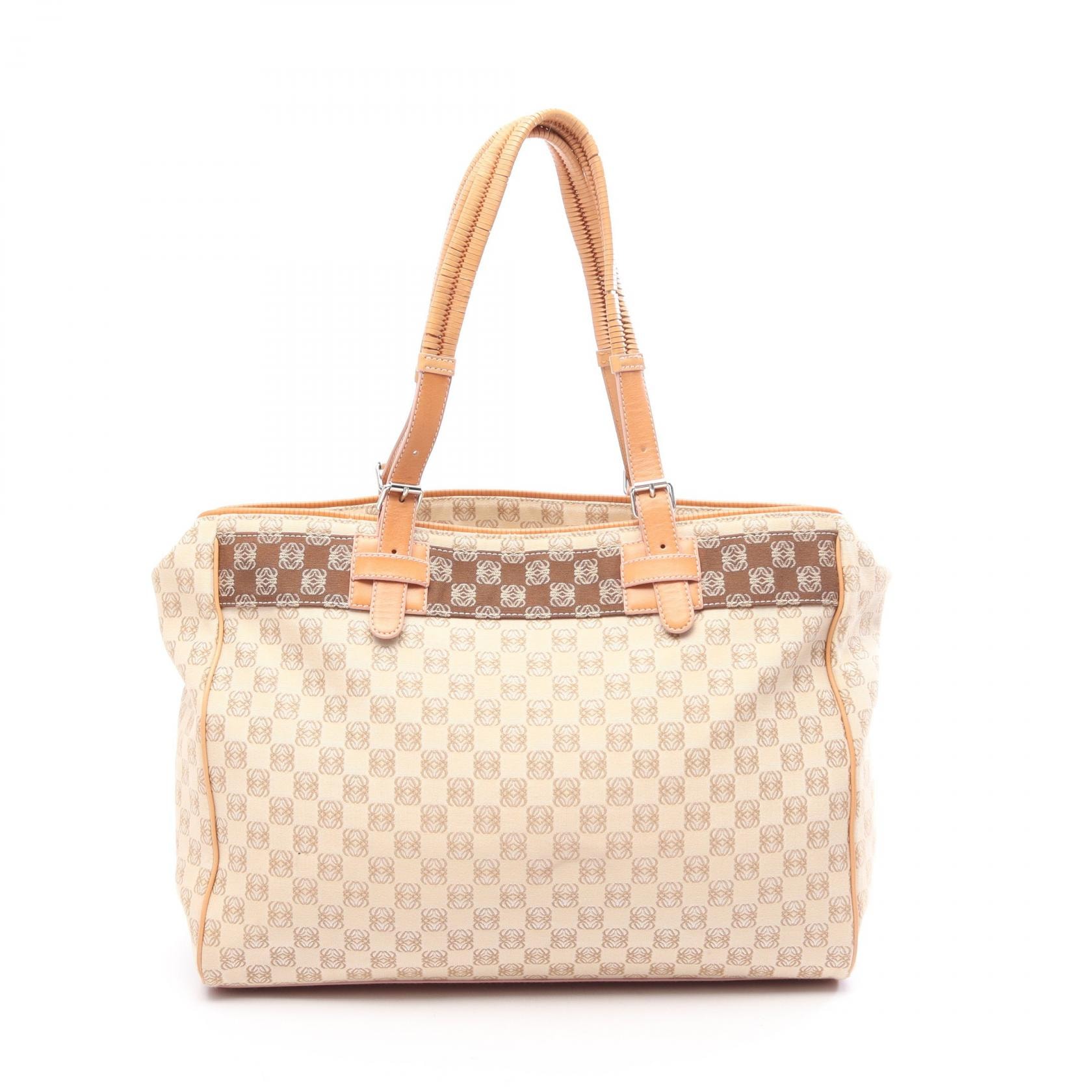 ロエベ LOEWE リピートアナグラム トートバッグ バッグ キャンバス レザー レディース ベージュ系 / ブラウン系 【中古】