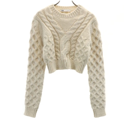 ZARA ザラ 長袖 ショート丈 セーター S アイボリー アランニット