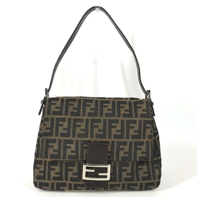 フェンディ FENDI マンマバケット ズッカ ロゴ マンマ バケット カバン トートバッグ 肩掛け フラップ ハンドバッグ ショルダーバッグ レザー/キャンバス ブラウン