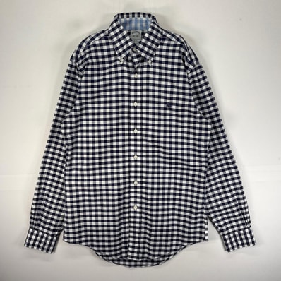 古着 ブルックスブラザーズ Brooks Brothers 長袖シャツ ボタンダウン ワンポイント S ネイビー系 チェック メンズ