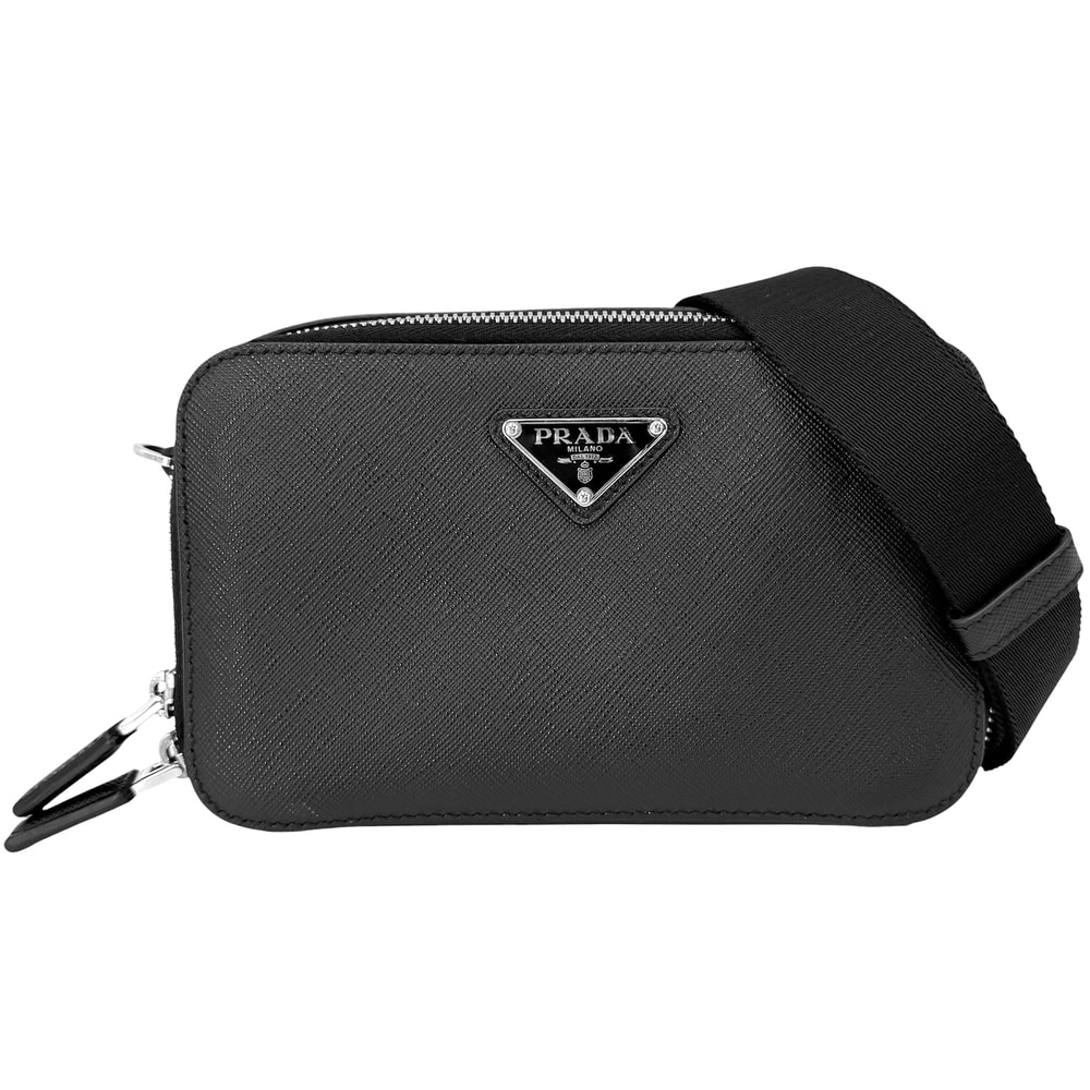 PRADA プラダ ショルダーバッグ ブリック トライアングルロゴ 肩掛け 斜め掛け メンズ レディース 2VH173 レザー    ブラック 黒 シルバー金具 ユニセックス【中古品】