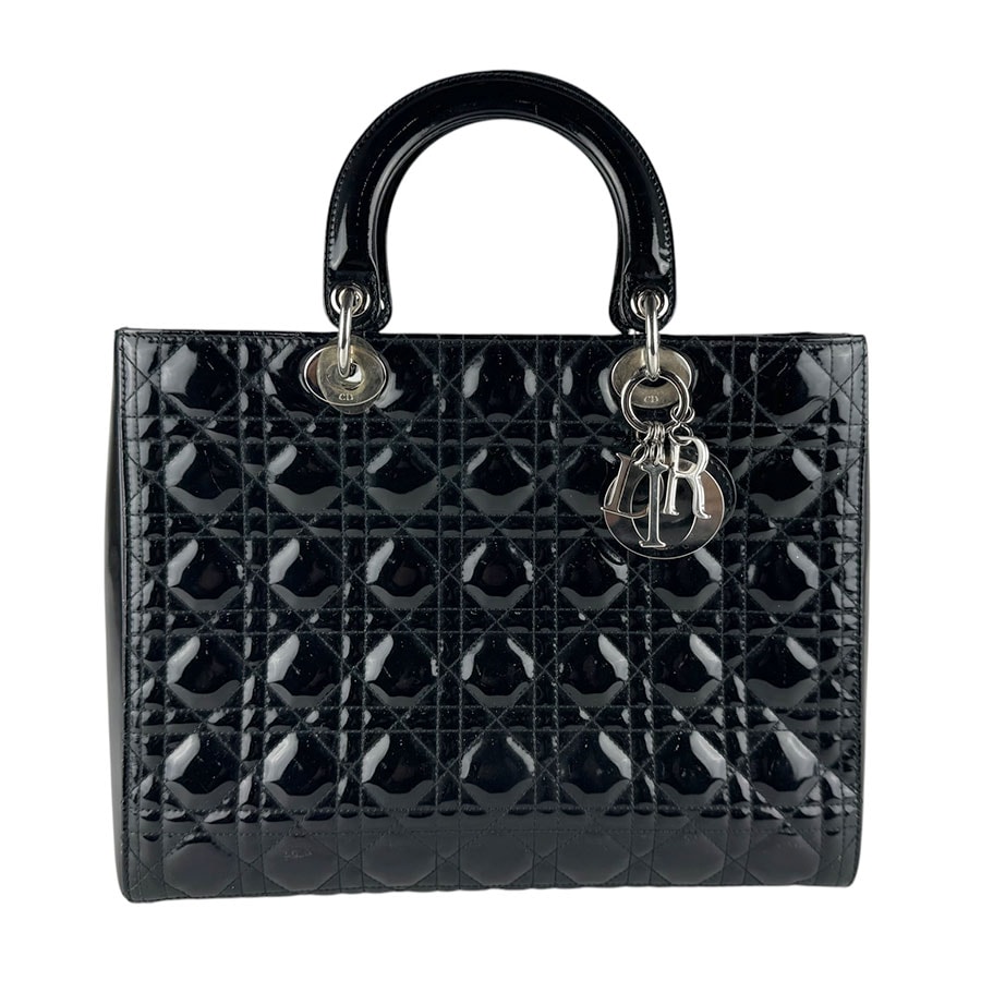 クリスチャンディオール Christian Dior ハンドバッグ レディディオール パテントレザー ブラック シルバー レディース【中古】 z9833