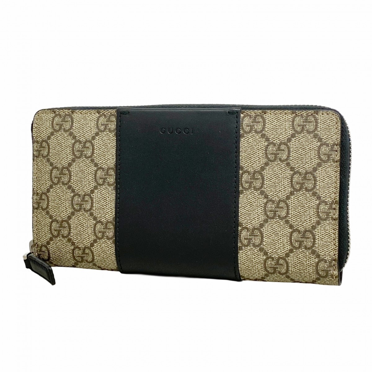 【6dd4865-k】グッチ 長財布 GGスプリーム 451249 PVC レザー ベージュ ブラック シルバー金具【中古】メンズ レディース ユニセックス