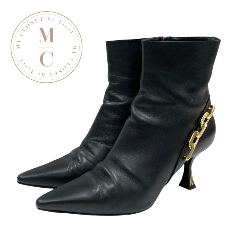 ルイヴィトン LOUIS VUITTON スパークルライン モノグラム ブーツ ショートブーツ 靴 シューズ レザー ブラック 黒 ゴールド ロゴ アンクルブーツ チェーン