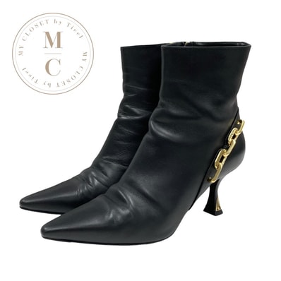 ルイヴィトン LOUIS VUITTON スパークルライン モノグラム ブーツ ショートブーツ 靴 シューズ レザー ブラック 黒 ゴールド ロゴ アンクルブーツ チェーン
