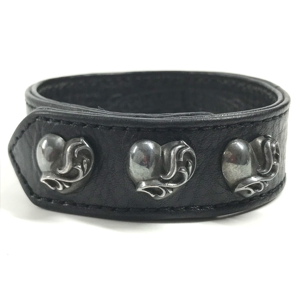 クロムハーツ CHROME HEARTS 3BTN 2NP ハート 3ボタン2スナップ アクセサリー バングル ブレスレット レザー ブラック