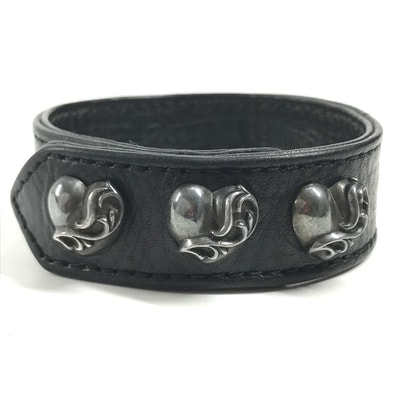 クロムハーツ CHROME HEARTS 3BTN 2NP ハート 3ボタン2スナップ アクセサリー バングル ブレスレット レザー ブラック