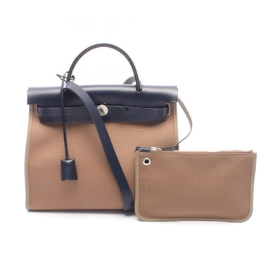 エルメス HERMES エールバッグジップPM エトゥープ ブルーニュイ ハンドバッグ バッグ トワルオフィシエ / ヴァッシュハンター トワルオフィシエ C刻印(2018年製造) レディース グレー系 / ネイビー系 060300CK